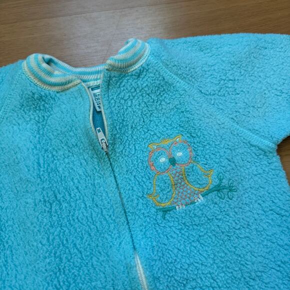Baby Infant Toddlers Vintage 70's JcPenney Blue Fleece Owl Footed Pajamas Sz 12M - Picture 7 of 9